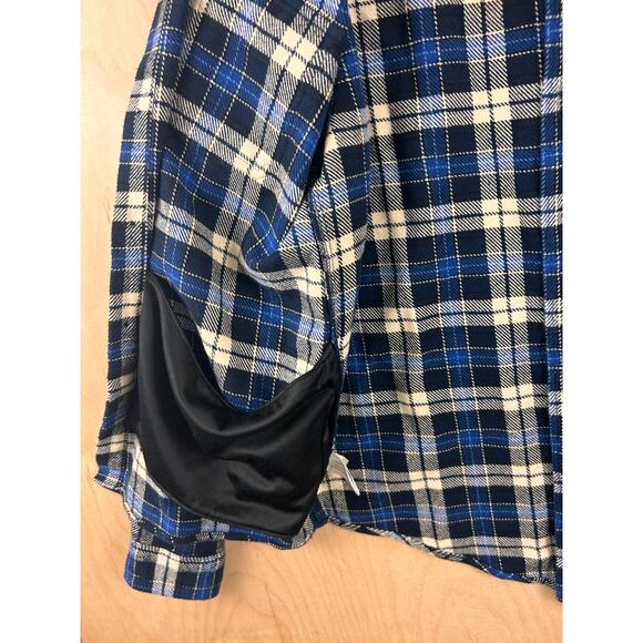 Orvis Blue Plaid Flannel Shirt Men’s Medium Cotton Button Front Elbow Patch - Picture 8 of 9